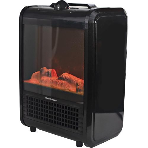  Comfort Zone CZFP1BK Personal Fireplace Heater, 1500-Watt, Black, 2 Heat Settings