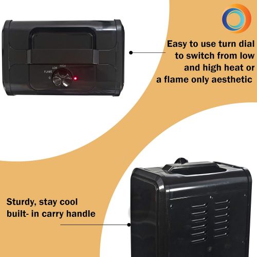  Comfort Zone CZFP1BK Personal Fireplace Heater, 1500-Watt, Black, 2 Heat Settings