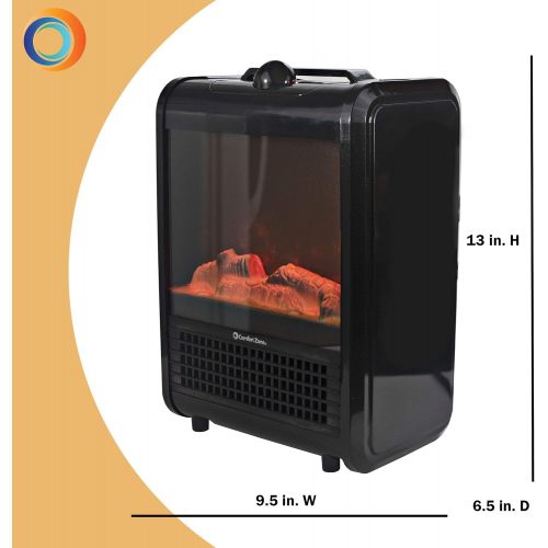  Comfort Zone CZFP1BK Personal Fireplace Heater, 1500-Watt, Black, 2 Heat Settings