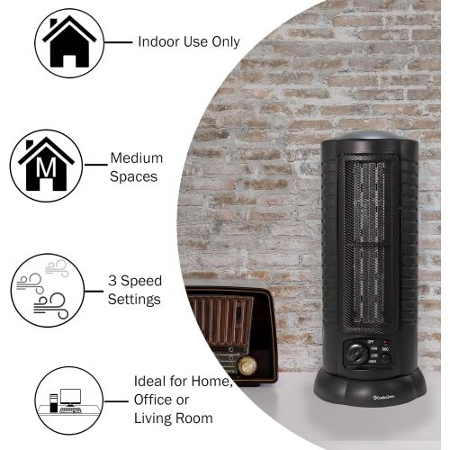  Comfort Zone CZ488 1500 Watt Mini Oscillating Ceramic Tower Heater, Black