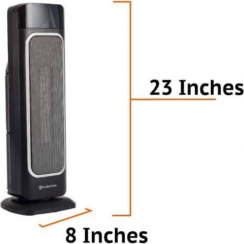  Comfort Zone Oscillating Space Heater ? Ceramic Forced Fan Heating with Stay Cool Housing - Tower with Remote Control, Digital Thermostat, Timer, Large Temperature Display and Efficient ECO Mod