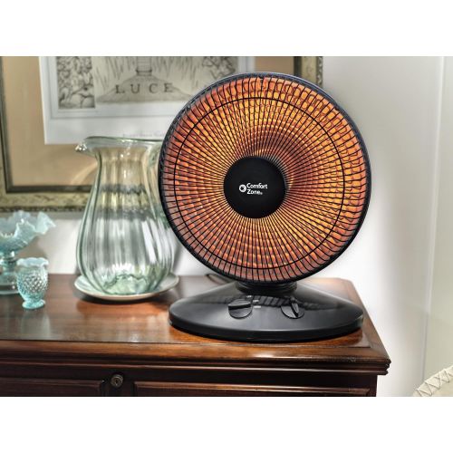  Comfort Zone CZ998 Electric Oscillating Radiant Dish Heater with Adjustable Tilt, Black