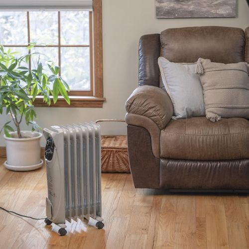  Comfort Zone CZ8008 Silent Electric Oil-Filled Radiator Heater with 360-Degree Swivel Casters, Gray