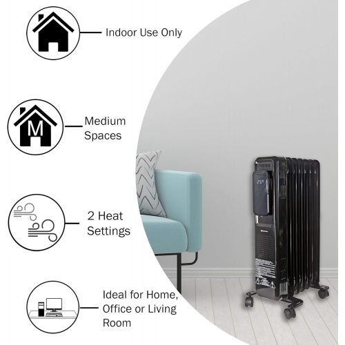  Comfort Zone CZ9010 1500 Watt Oil-Filled Digital Radiator Heater with Silent Operation, Black