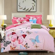 Comforter LELVA Butterfly Pattern Cotton Bedding Sets Bedding for Girls and Colorful Bedding, Queen King Size 4pcs (1, King)