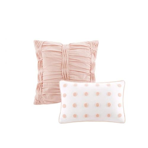  5pc Girls Light Baby Pink Tufts Dot Themed Comforter Twin XL Set, Small Circle Polkadot Textured Theme Pattern, Girly Pretty Polka Dots Bedding