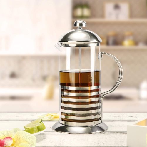  com-four Kaffeebereiter mit French-Press-System - Kaffee-Presse dient auch als Teebereiter - Kaffee-Aufbrueher mit Glaszylinder (01 Stueck -Tebino 1 Liter)