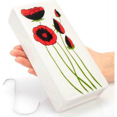  [아마존베스트]com-four 3 x Humidifier Heater - Radiator Humidifier in Cream White - Ceramic Water Humidifier with Various Flower Motifs (White - Red Poppies)