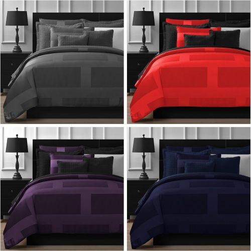  Comfy Bedding Frame Jacquard Microfiber 5-Piece Comforter Set, Cal King, Navy Blue