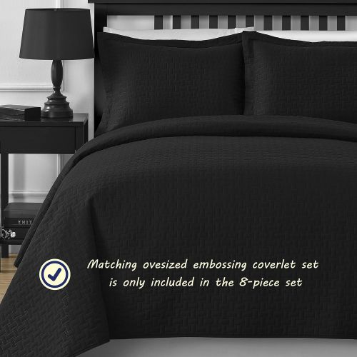  Comfy Bedding Frame Jacquard Microfiber 5-Piece Comforter Set, Cal King, Navy Blue