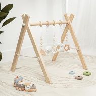 Comfy Cubs Baby Play Gym Set, Wooden Baby Playgym, Interactive Activity Center Hanging Bar with Gym Toys, Foldable for Infants, Newborn Gift for Baby Girl and Boy