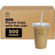 Comfy Package [20 oz. - Case of 500 Crystal Clear Plastic Cups With Flat Lids