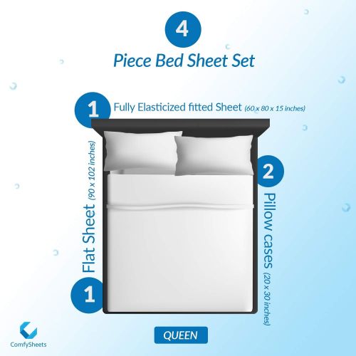  [아마존 핫딜]  [아마존핫딜]Comfy Sheets 100% Egyptian Cotton Sheets - 1000 Thread Count 4 Pc Queen White Bed Sheet with Pillowcases, Premium Hotel Quality Fits Mattress Up to 18 Deep Pocket.