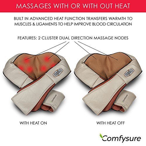  ComfySure Shiatsu Shoulder and Neck Massager - 3 Speed Deep Kneading Muscle Massage with Heat - for...