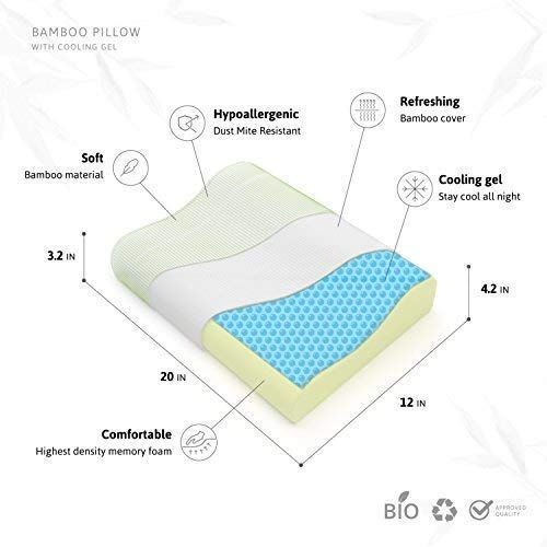  Comfylife Gel Memory Foam Pillow - Comfortable Cooling Pillow Neck Pain - Cervical Support Pillow Back Stomach Side Sleepers - Orthopedic Sleeping Pillow for Women Kids + Free Bamboo Hypoall