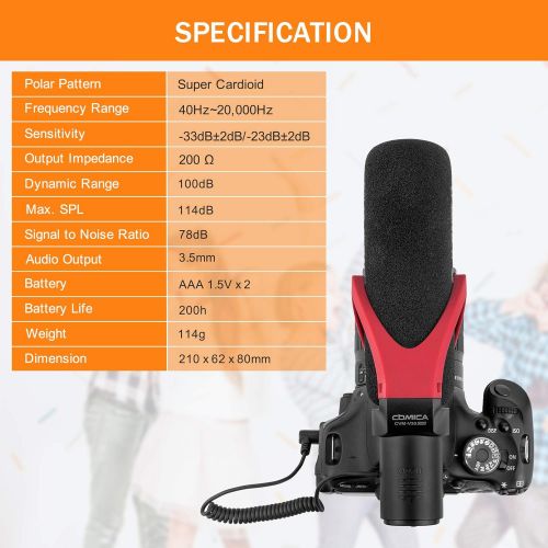  Camera Microphone, Comica CVM-V30 PRO Professional Video Microphone with Wind Muff, Super Cardioid Shotgun Microphone for Canon Nikon Sony DSLR Cameras,Camcorder(3.5mm mic)