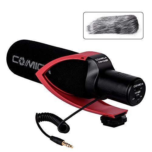  Comica CVM-V30 PRO Camera Microphone Electric Super-Cardioid Directional Condenser Shotgun Video Microphone for Canon Nikon Sony Panasonic DSLR Camera with 3.5mm Jack (Red)