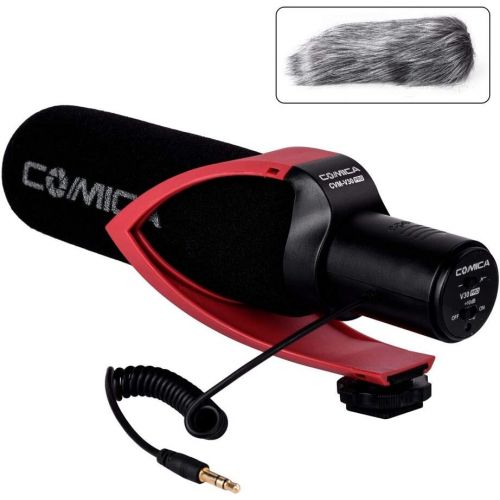  Comica CVM-V30 PRO Camera Microphone Electric Super-Cardioid Directional Condenser Shotgun Video Microphone for Canon Nikon Sony Panasonic DSLR Camera with 3.5mm Jack (Red)