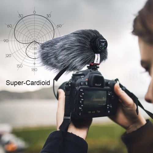  Comica CVM-V30 PRO Camera Microphone Electric Super-Cardioid Directional Condenser Shotgun Video Microphone for Canon Nikon Sony Panasonic DSLR Camera with 3.5mm Jack (Red)