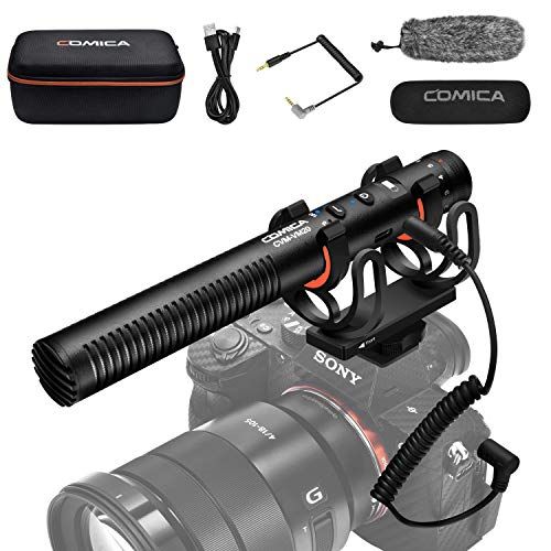  Comica CVM-VM20 Shotgun Microphone, Camera Microphone with Rycote Shock Mount, Furry Deadcat, OLED Power Display, Super-Cardioid Rechargeable Video Mic for Canon Nikon Sony DSLR Ca