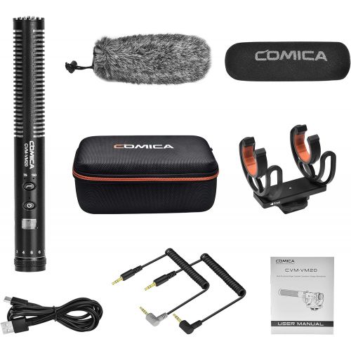  Comica CVM-VM20 Shotgun Microphone, Camera Microphone with Rycote Shock Mount, Furry Deadcat, OLED Power Display, Super-Cardioid Rechargeable Video Mic for Canon Nikon Sony DSLR Ca