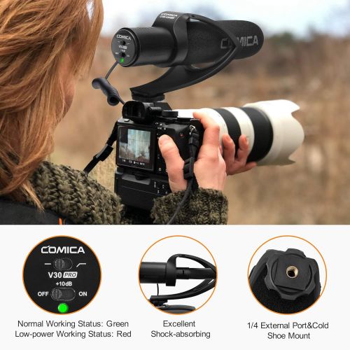  Camera Microphone, Comica CVMV30PRO Professional Super Cardioid Video Recording Microphone with Wind Muff, Shotgun Microphone for Canon Nikon Sony DSLR Cameras,Camcorder(3.5mm TRS