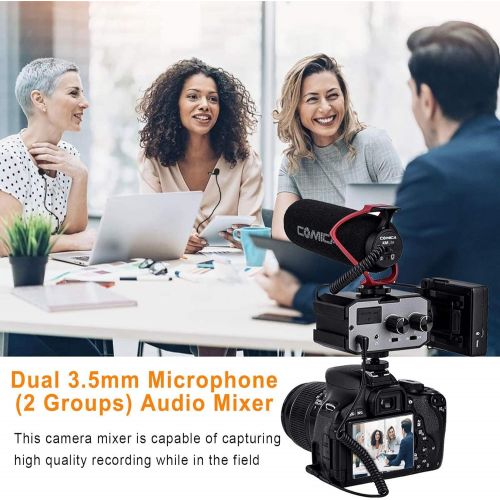  Comica CVM-AX1 DSLR Audio Adapter, Microphone Audio Mixer Adapter with Real-time Monitoring, Dual Channels 3.5mm Port Camera Mixer for Canon Nikon Sony Panasonic DSLR Camera Camcor