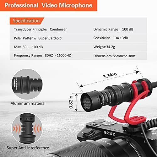  Camera Microphone, Comica CVM-VM10II Professional Cardioid Video Microphone with Shock Mount, Shotgun Microphone for DSLR Camera/Camcorder/Smartphone, Perfect for Vlogging/Video Re