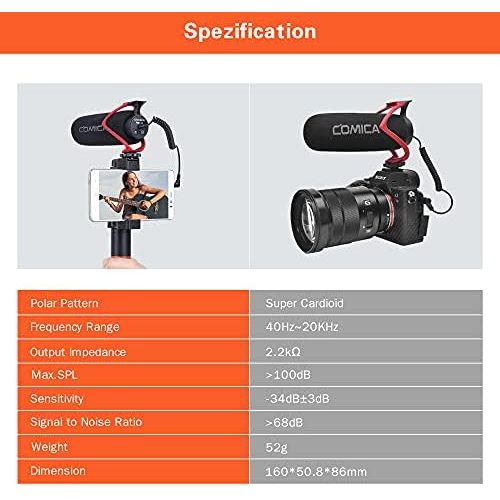  Universal Video Microphone, Comica CVM-V30 LITE Super-Cardioid Directional Shotgun Camera Microphone for Canon Nikon Sony Fuji DSLR Cameras and iPhone Android Smartphones(Red)