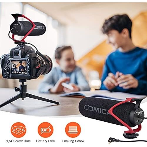  Universal Video Microphone, Comica CVM-V30 LITE Super-Cardioid Directional Shotgun Camera Microphone for Canon Nikon Sony Fuji DSLR Cameras and iPhone Android Smartphones(Red)