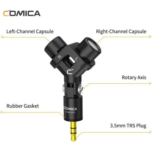  COMICA CVM-VS10 Mini Flexible XY Stereo Microphone Cardioid Mini Mic for Gopro Camera,Android Smartphone Video Recording((3.5mm TRS)