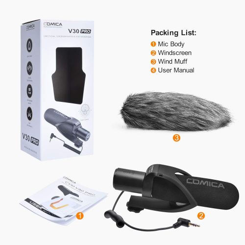  Camera Microphone, Comica CVMV30PRO Professional Super Cardioid Video Recording Microphone with Wind Muff, Shotgun Microphone for Canon Nikon Sony DSLR Cameras,Camcorder(3.5mm TRS