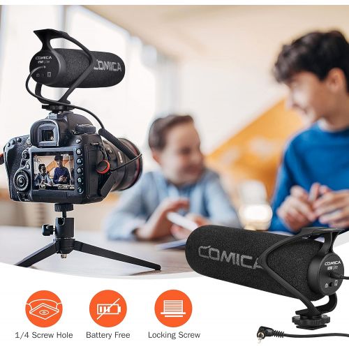  Comica CVM-V30 LITE Camera Shotgun Microphone for Cannon Nikon Sony DSLR Camera and iPhone Android Smartphone, Supercardioid Professional Video Mic with Shock Mount Perfect for Int