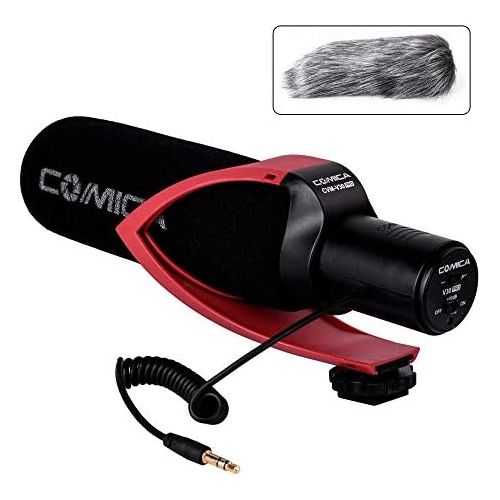  Comica CVM-V30 PRO Camera Microphone Electric Super-Cardioid Directional Condenser Shotgun Video Microphone for Canon Nikon Sony Panasonic DSLR Camera with 3.5mm Jack (Red)