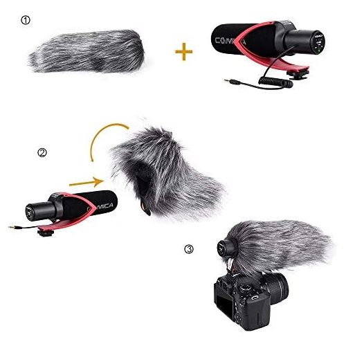  Comica CVM-V30 PRO Camera Microphone Electric Super-Cardioid Directional Condenser Shotgun Video Microphone for Canon Nikon Sony Panasonic DSLR Camera with 3.5mm Jack (Red)