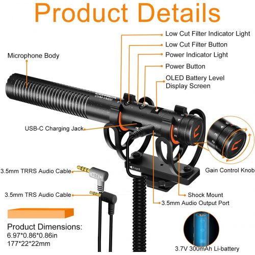  Shotgun Microphone, Comica CVM-VM20 Professional Super Cardioid Video Microphone with Shock Mount, Camera Microphone Kit for Smartphone/DSLR Camera/Camcorder, Perfect for Interview