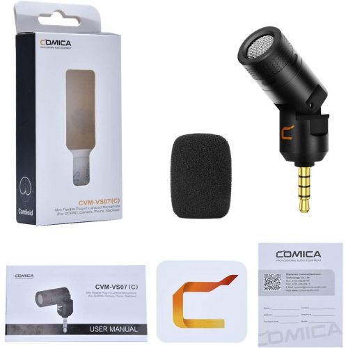  Comica CVM-VS07 Flexible Condenser Microphone, Universal Vlogging Microphone for Gopro, Smartphone and Camera, 3.5mm Plug and Play Mic