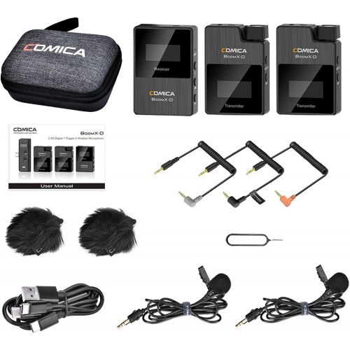  [아마존베스트]Wireless Lavalier Microphone,Comica BoomX-D2 2.4G Compact Wireless Microphone System with 2 Transmitter and 1 Receiver,Lav Mic for Smartphone Camera Podcast Interview YouTube Faceb