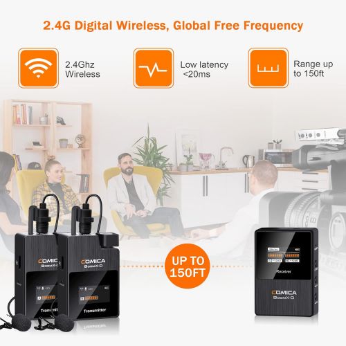  [아마존베스트]Wireless Lavalier Microphone,Comica BoomX-D2 2.4G Compact Wireless Microphone System with 2 Transmitter and 1 Receiver,Lav Mic for Smartphone Camera Podcast Interview YouTube Faceb