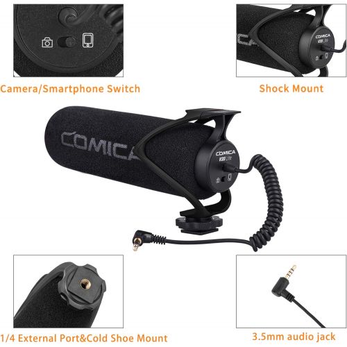  [아마존베스트]Comica CVM-V30 LITE Video Microphone Super-Cardioid Condenser On-Camera Shotgun Microphone for Canon Nikon Sony Panasonic Camera/DSLR/iPhone Samsung Huawei with 3.5mm Jack（Black）