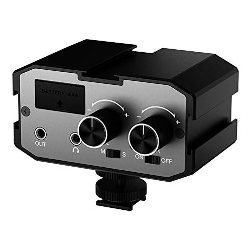  [아마존베스트]Comica CVM-AX1 Audio Mixer Adapter Universal Dual Channels Microphone Amplifier Audio Mixer for 3.5 mm Port Canon Nikon Sony Panasonic DSLR Camera Camcorder