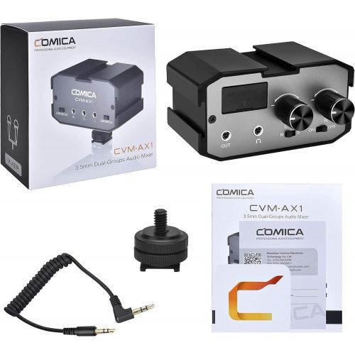  [아마존베스트]Comica CVM-AX1 Audio Mixer Adapter Universal Dual Channels Microphone Amplifier Audio Mixer for 3.5 mm Port Canon Nikon Sony Panasonic DSLR Camera Camcorder