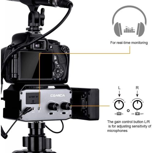  [아마존베스트]Comica CVM-AX3 XLR Audio Mixer Adapter Preamplifier Dual XLR / 3.5 mm / 6.35 mm Port Camera Mixer for Canon Nikon Sony Panasonic DSLR Camera Camcorder (Support for Real-time Monito