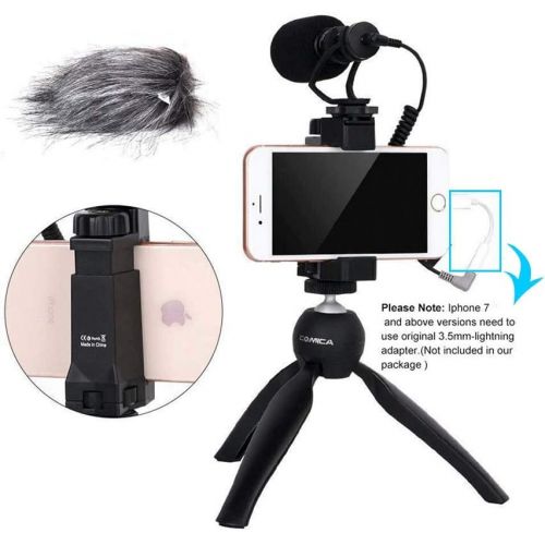  Comica COMICA CVM-WS50(B) Mobile Professional Smartphone Microphone Lavalier Wireless System 6-Channels with Built-in Smartphone Holder+ Flexible Combination with Control Grip+Tripod