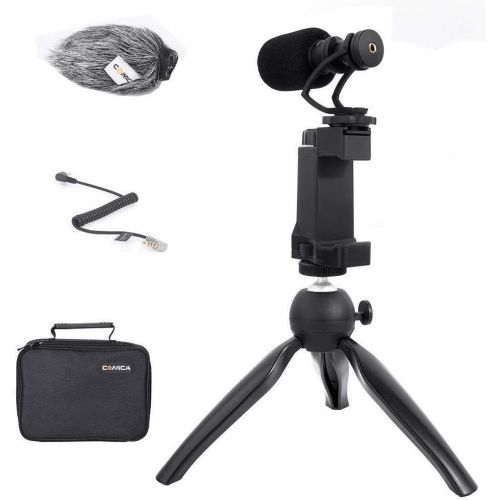  Comica COMICA CVM-WS50(B) Mobile Professional Smartphone Microphone Lavalier Wireless System 6-Channels with Built-in Smartphone Holder+ Flexible Combination with Control Grip+Tripod