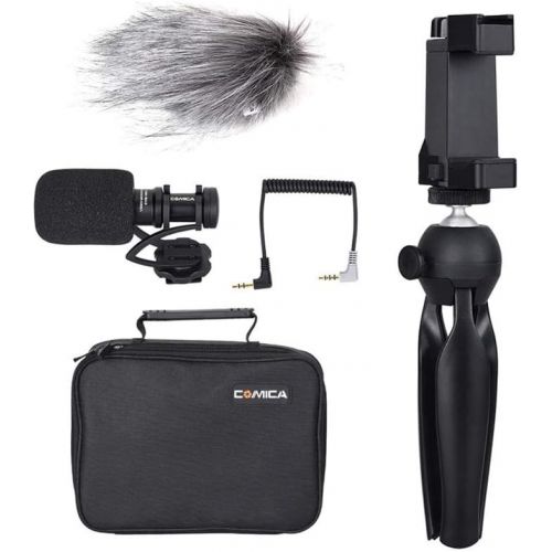  Comica COMICA CVM-WS50(B) Mobile Professional Smartphone Microphone Lavalier Wireless System 6-Channels with Built-in Smartphone Holder+ Flexible Combination with Control Grip+Tripod