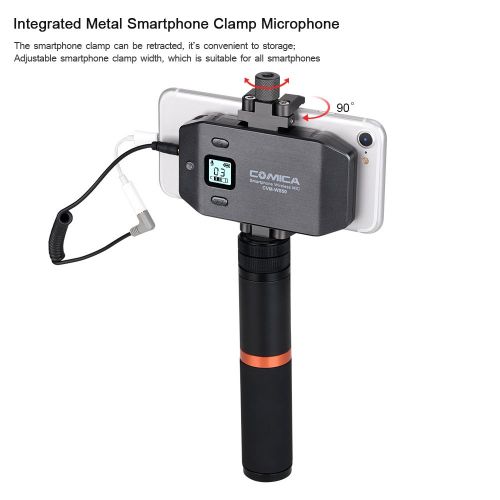  Comica COMICA CVM-WS50(B) Mobile Professional Smartphone Microphone Lavalier Wireless System 6-Channels with Built-in Smartphone Holder+ Flexible Combination with Control Grip+Tripod