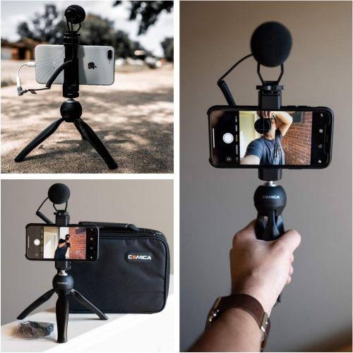  Comica COMICA CVM-WS50(B) Mobile Professional Smartphone Microphone Lavalier Wireless System 6-Channels with Built-in Smartphone Holder+ Flexible Combination with Control Grip+Tripod