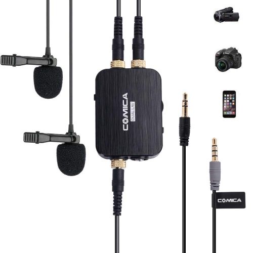  Comica CVM-D03 Dual Lavalier Lapel Microphone with MonoStereo Sound, Volume adjustment, Real-time monitoring, Portable Clip-on mic for Cameras Camcorders& Smartphones and more (3.