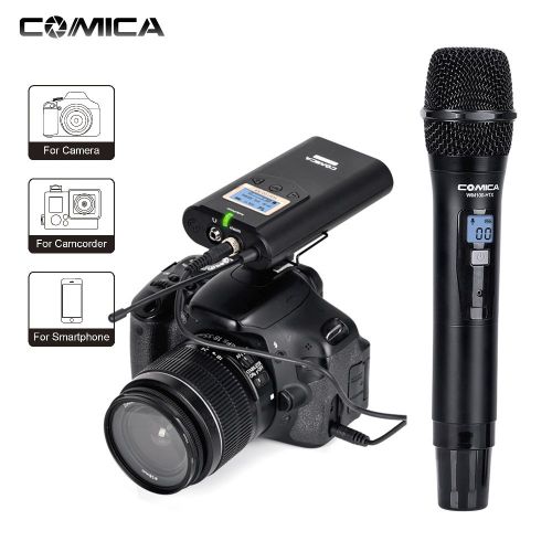  Comica CVM-WM100H 48-Channel UHF Wireless Handheld Microphone 328ft Range 16level VolumeReal-Time Monitor for DSLR Camera Camcorder with Andoer Cleaning Cloth